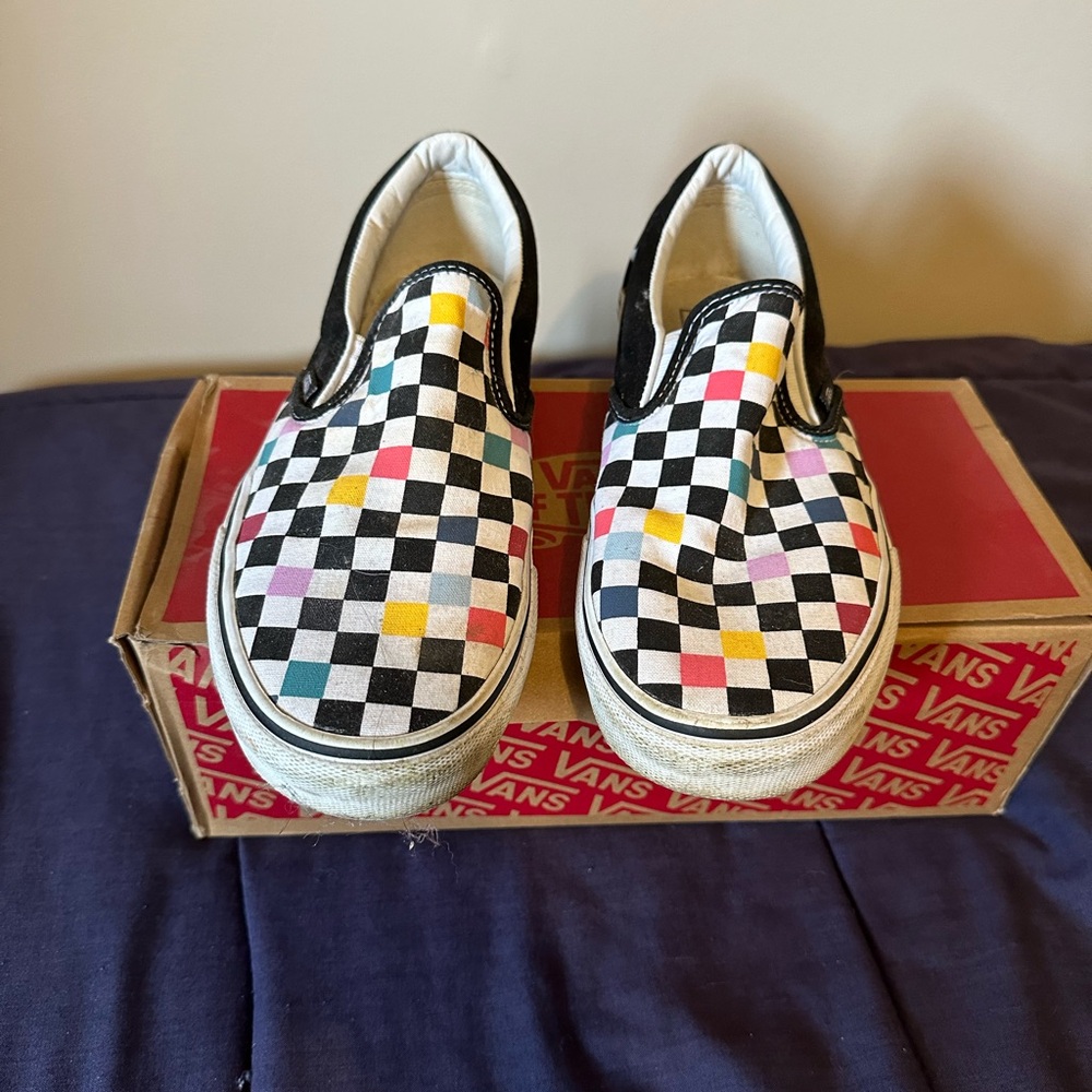 Vans Mens Multicolor Checkerboard Slip-On Sneakers